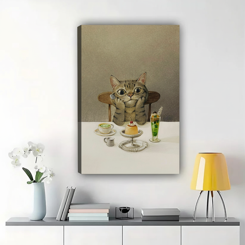 Cute Cat Afternoon Tea Art Print – Whimsical Canvas Wall Art for Cat Lovers