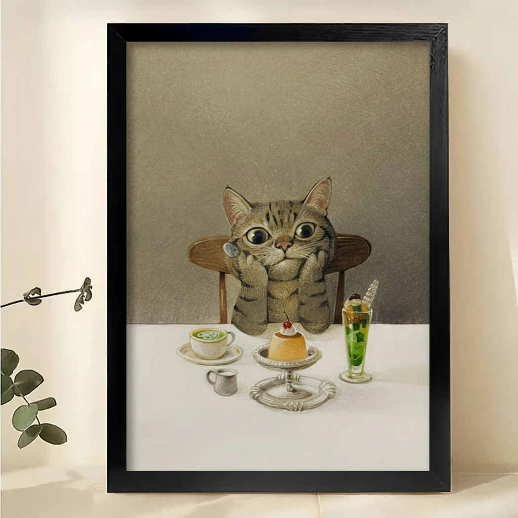 Cute Cat Afternoon Tea Art Print – Whimsical Canvas Wall Art for Cat Lovers