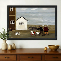 Coastal Dog Walk Art Print – Vintage Seaside Canvas Wall Decor
