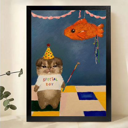 Special Boy Cat Canvas Wall Art for Playful Home Decor