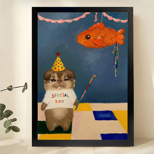 Special Boy Cat Canvas Wall Art for Playful Home Decor