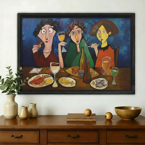 Women Wine Night Art Print – Modern Abstract Canvas Wall Decor