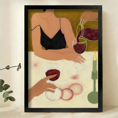 Wine Tasting Art Print – Modern Women Canvas Wall Decor for Home Bar