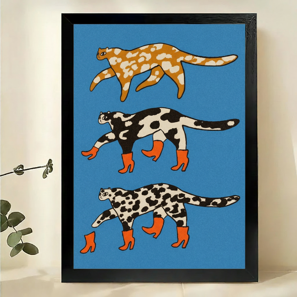 Cats in Heels Art Print – Whimsical Animal Wall Art Canvas Framed Decor