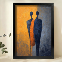 Abstract Figures Canvas Wall Art – Blue Silhouettes on Orange Gray