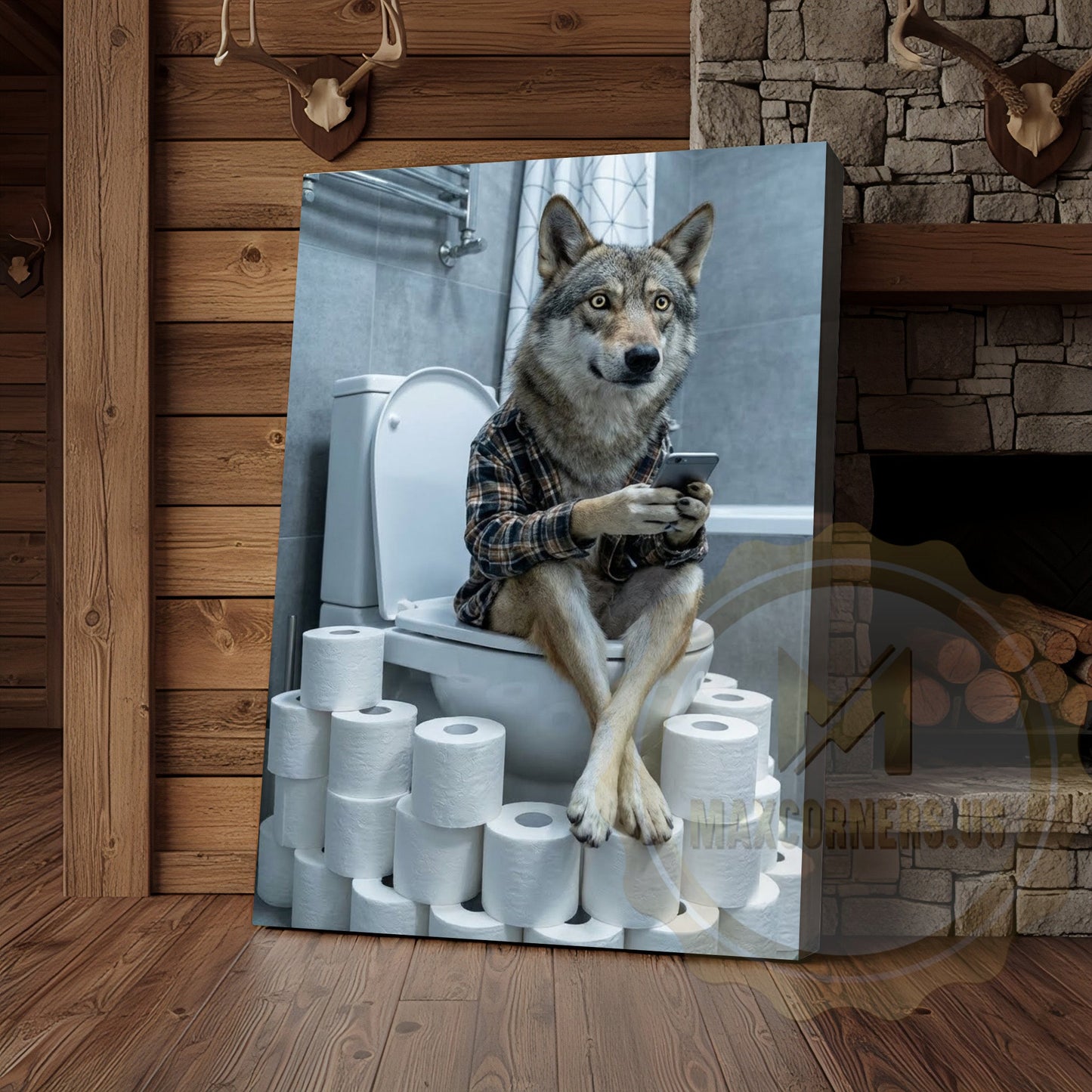 Wolf Canvas Industrial Bathroom Plaid Shirt Humor Canvas Wall Art
