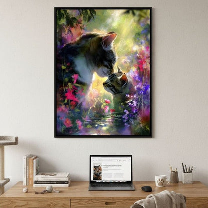 Gentle Cats Nuzzle Floral Dream Canvas Wall Art