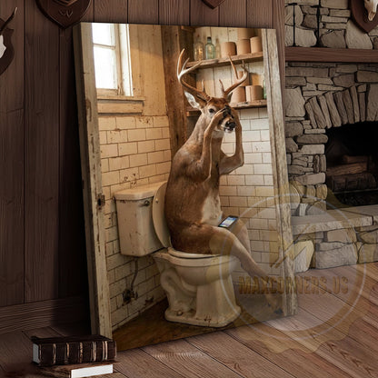 Deer Canvas Rustic Bathroom Coffee Smartphone Humor Canvas Wall Art