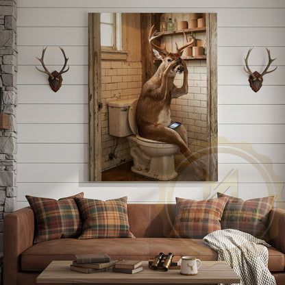 Deer Canvas Rustic Bathroom Coffee Smartphone Humor Canvas Wall Art