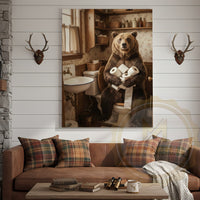 Bear Canvas Farmhouse Bathroom Toilet Paper Humor Canvas Wall Art
