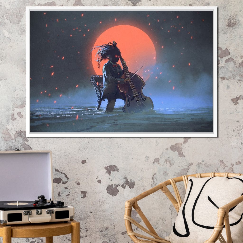 Mysterious Man Playing the Cello Canvas Wall Art