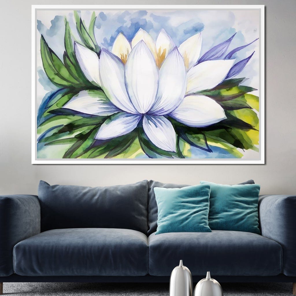 White Lotus Flower Canvas Wall Art