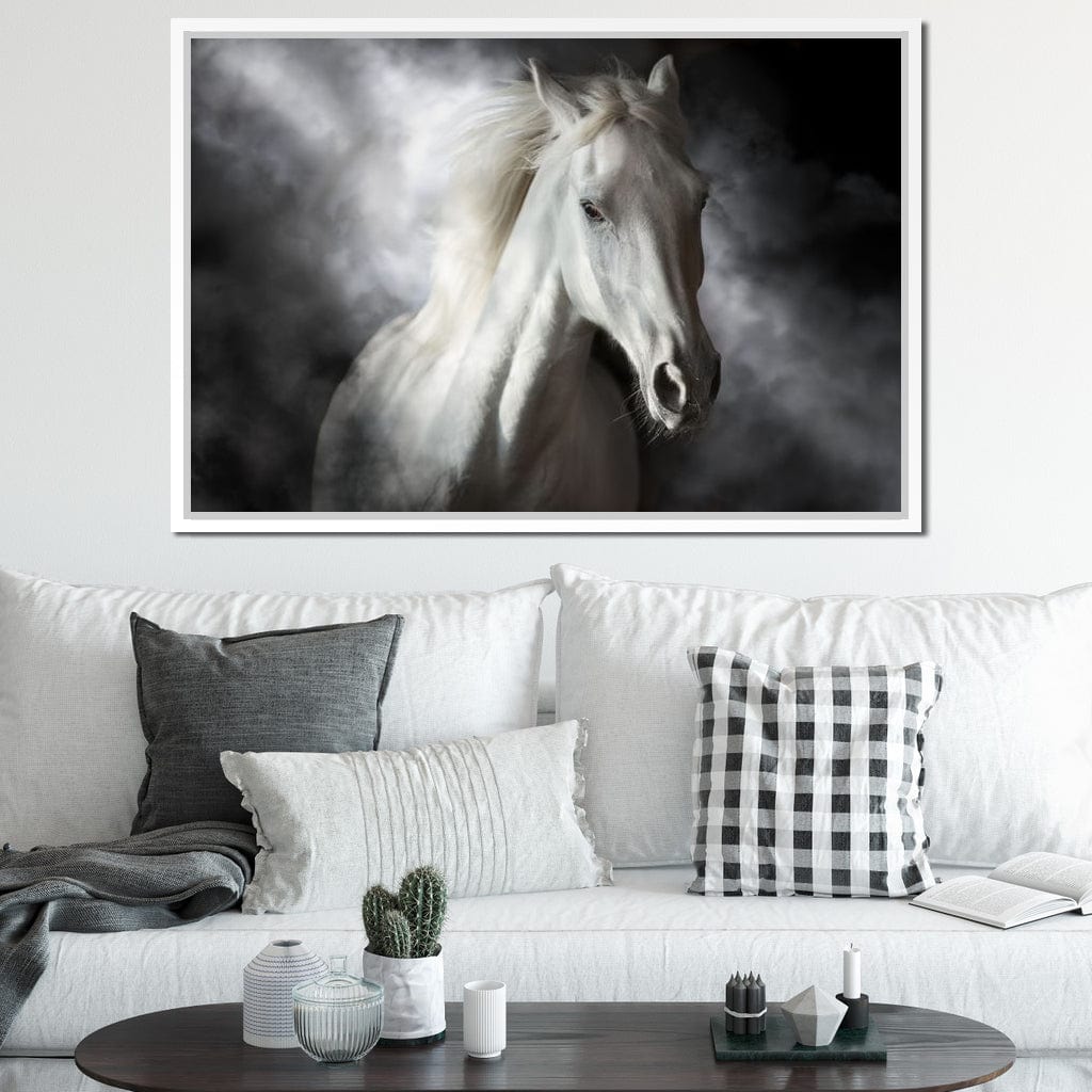 White Stallion Canvas Wall Art