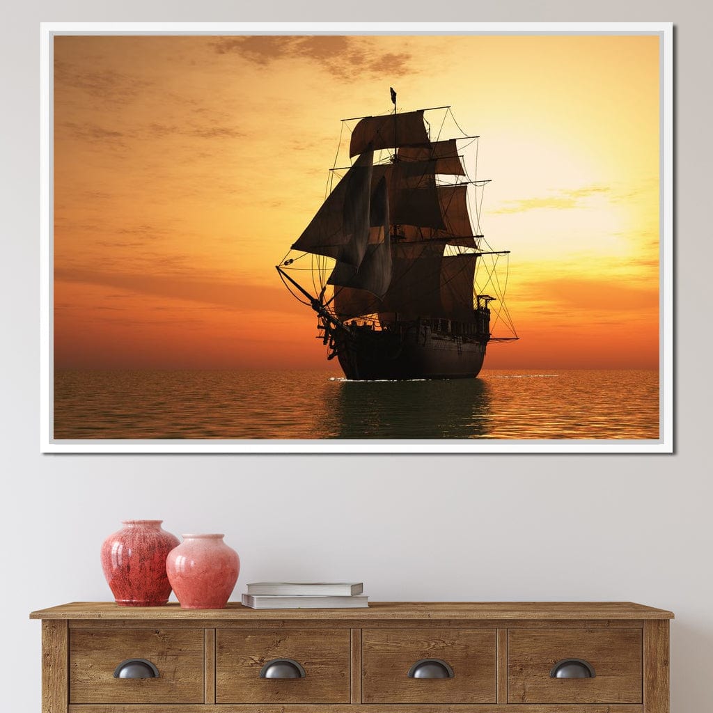 Old Ship At Sea Canvas Wall Art