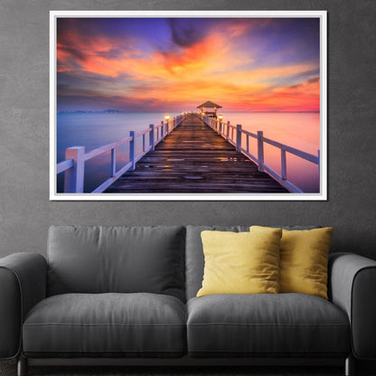 Celebrated Pier Pink Sunset Canvas Wall Art
