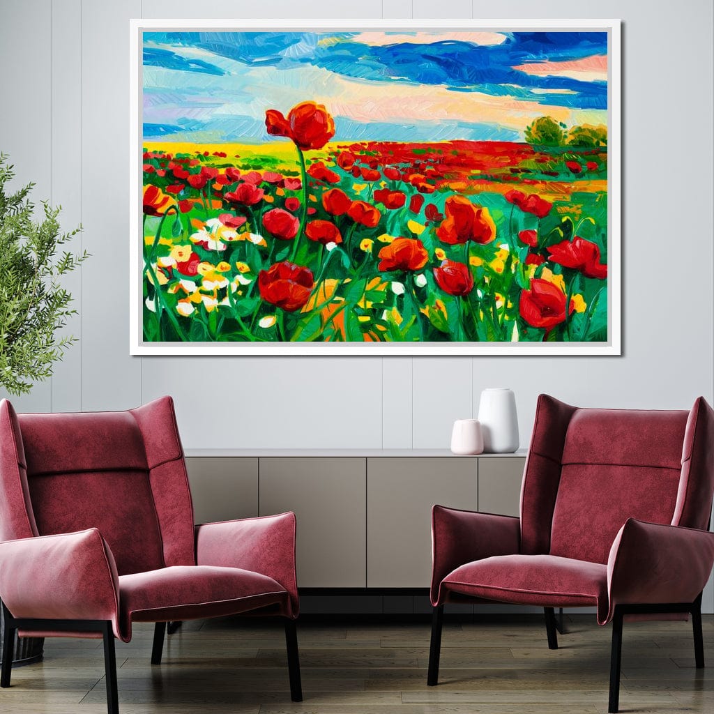 Field of Red Poppies Canvas Wall Art