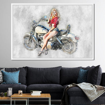 Girl Motorcycle - Mateo Canvas Wall Art