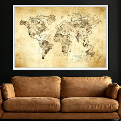 World Map Da Vinci - Mateo Canvas Wall Art