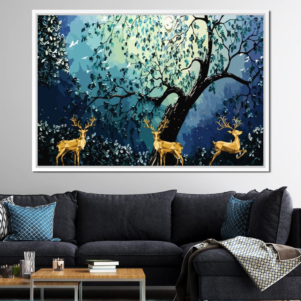 Golden Deers Canvas Wall Art