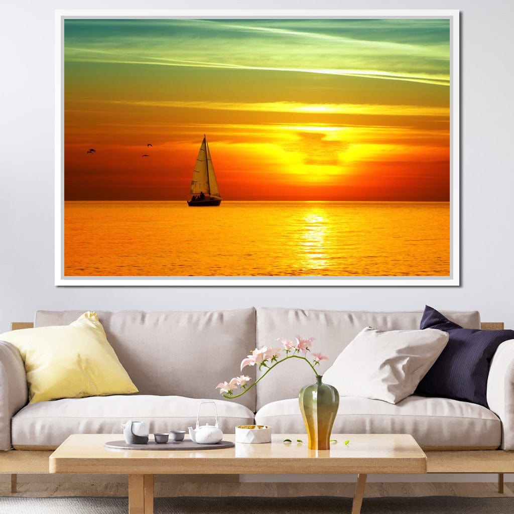 Sailing Boat Sunset Canvas Wall Art