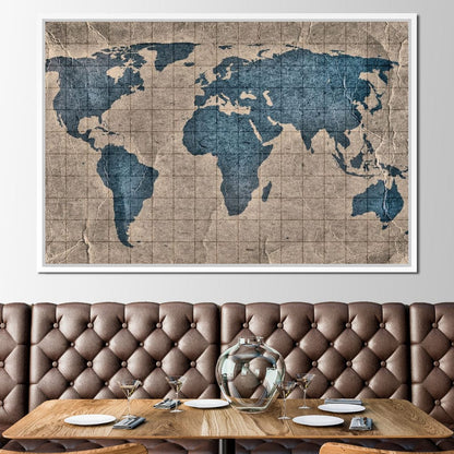 Blue Lands World Map Canvas Wall Art