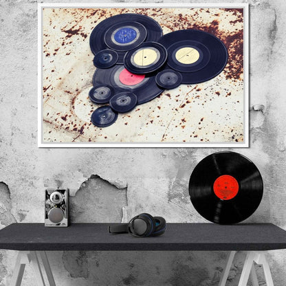 Heart Shaped Vinyl Records Canvas Wall Art