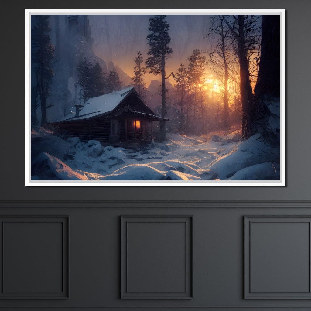 Warm Cabin Covered in Snow Canvas Wall Art