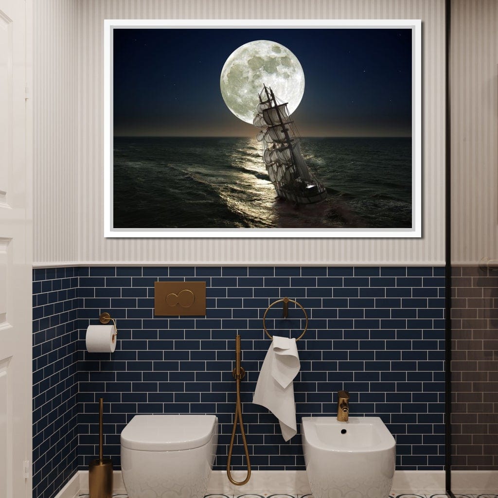 Sailing Under the Giant Moon Canvas Wall Art