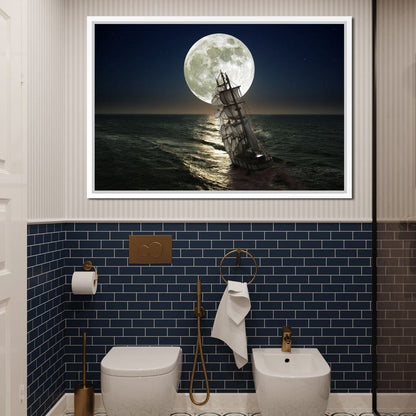 Sailing Under the Giant Moon Canvas Wall Art