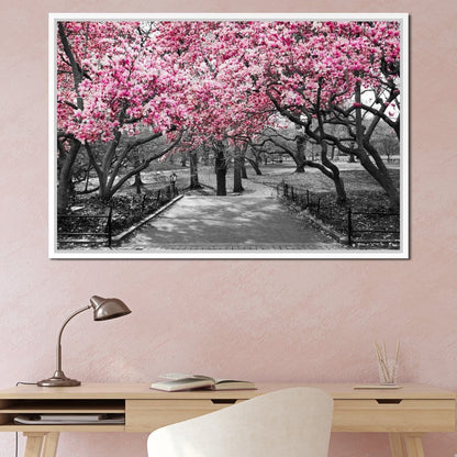 Pink Blossoms in Black and White Canvas Wall Art