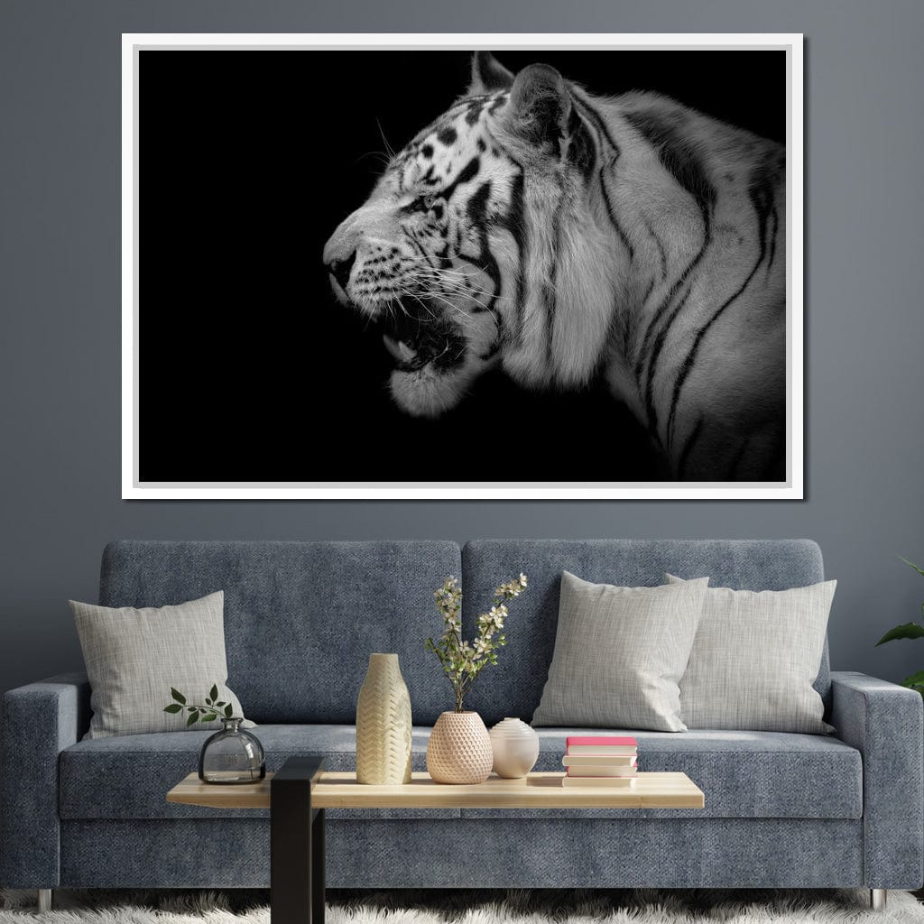 Black and White Tiger Profile Canvas Wall Art