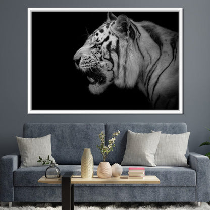 Black and White Tiger Profile Canvas Wall Art