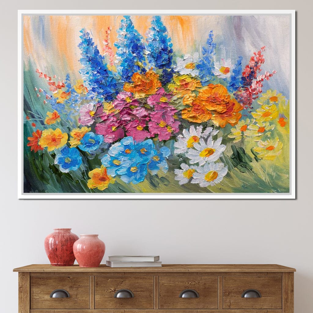 Abstract Bouquet of Spring Flowers Canvas Wall Art