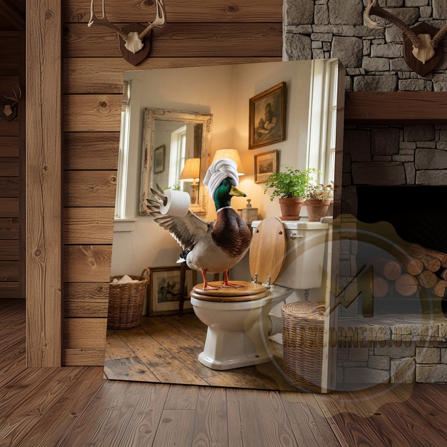 Duck Canvas Cottage Bathroom Towel Wrapped Humor Canvas Wall Art