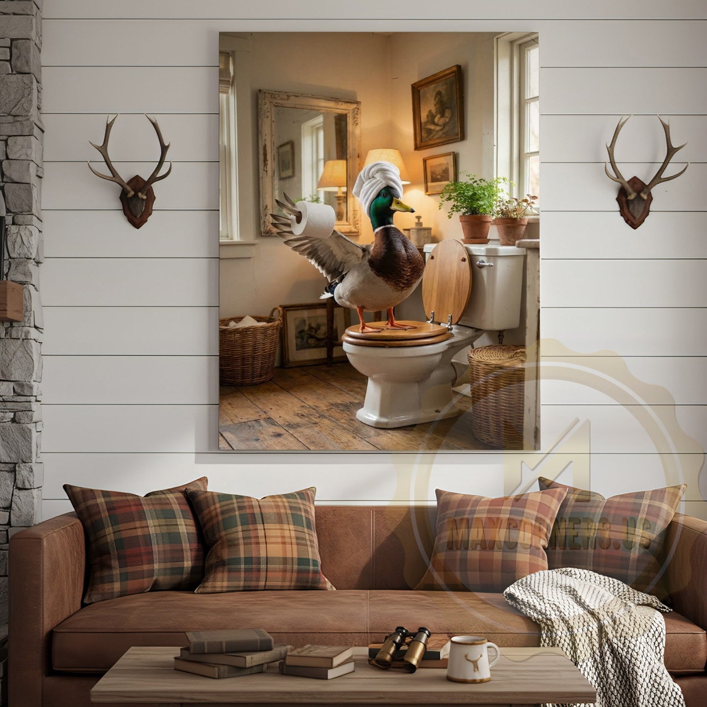 Duck Canvas Cottage Bathroom Towel Wrapped Humor Canvas Wall Art