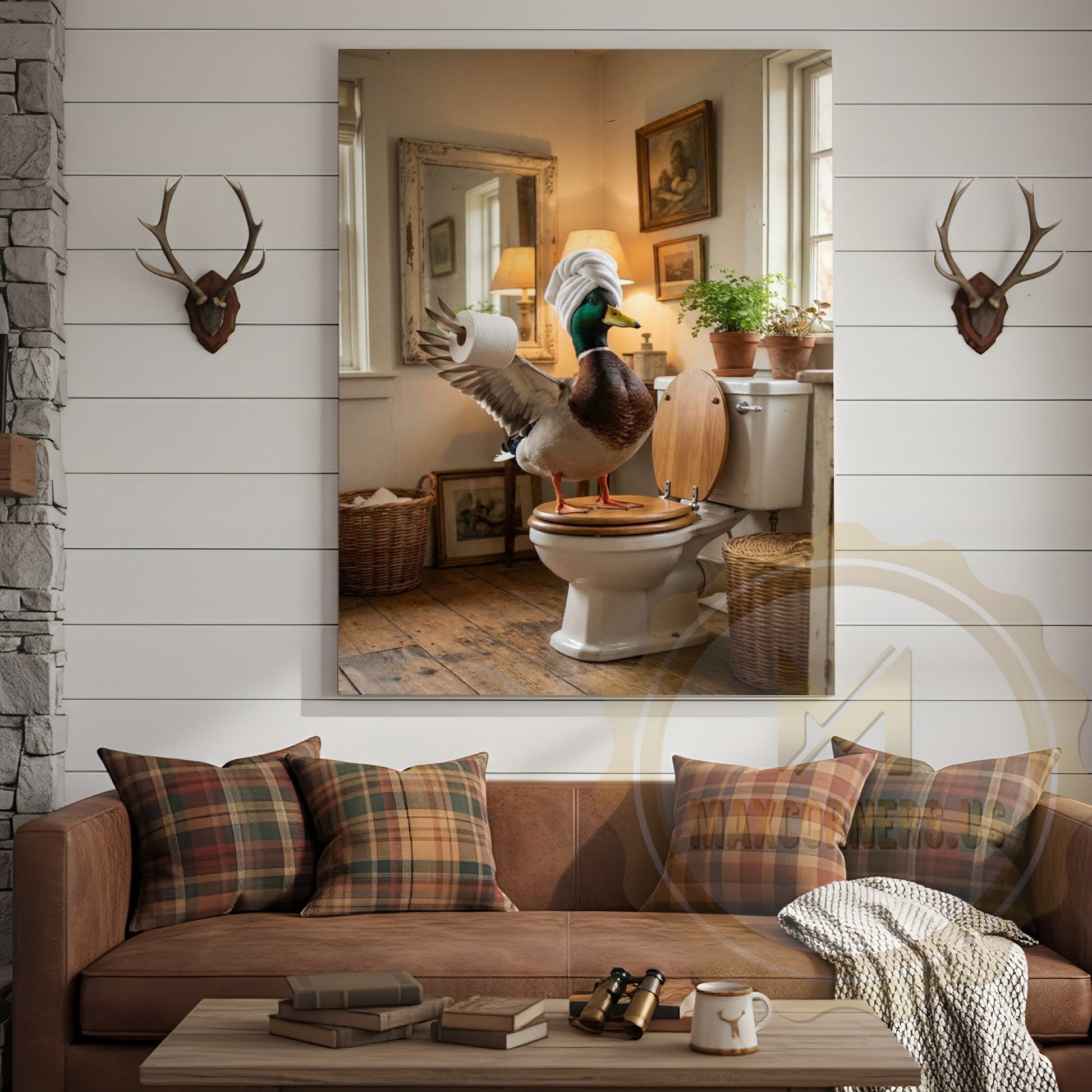 Duck Canvas Cottage Bathroom Towel Wrapped Humor Canvas Wall Art