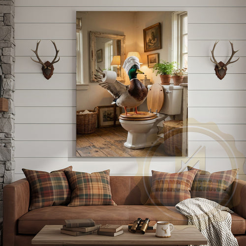 Duck Canvas Cottage Bathroom Towel Wrapped Humor Canvas Wall Art
