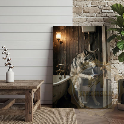 Wolf Canvas Vintage Bathroom Clawfoot Tub Humor Canvas Wall Art