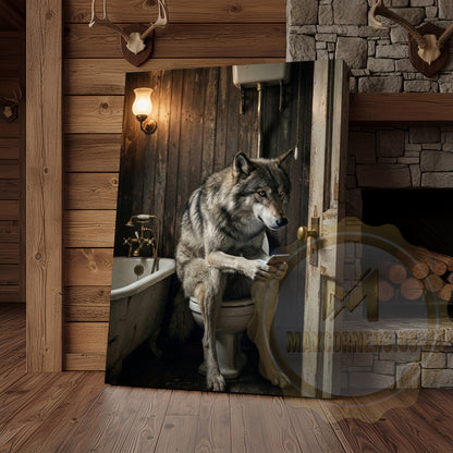 Wolf Canvas Vintage Bathroom Clawfoot Tub Humor Canvas Wall Art