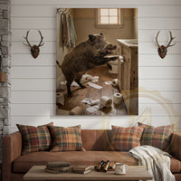 Wild Boar Canvas Rustic Bathroom Toilet Paper Mess Canvas Wall Art