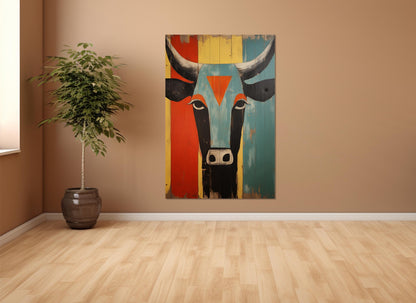 Abstract Cow Canvas Art – Egyptian Style Wall Decor | Framed & Ready to Hang