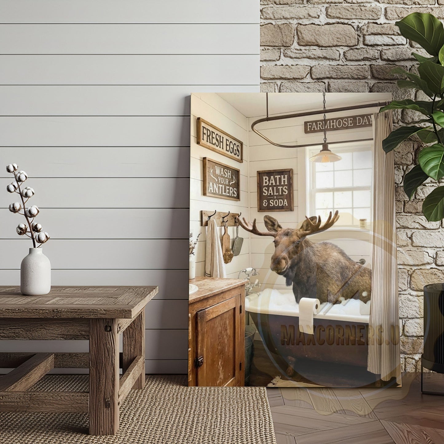 Moose Canvas Farmhouse Bathtub Fresh Eggs Sign Canvas Wall Art