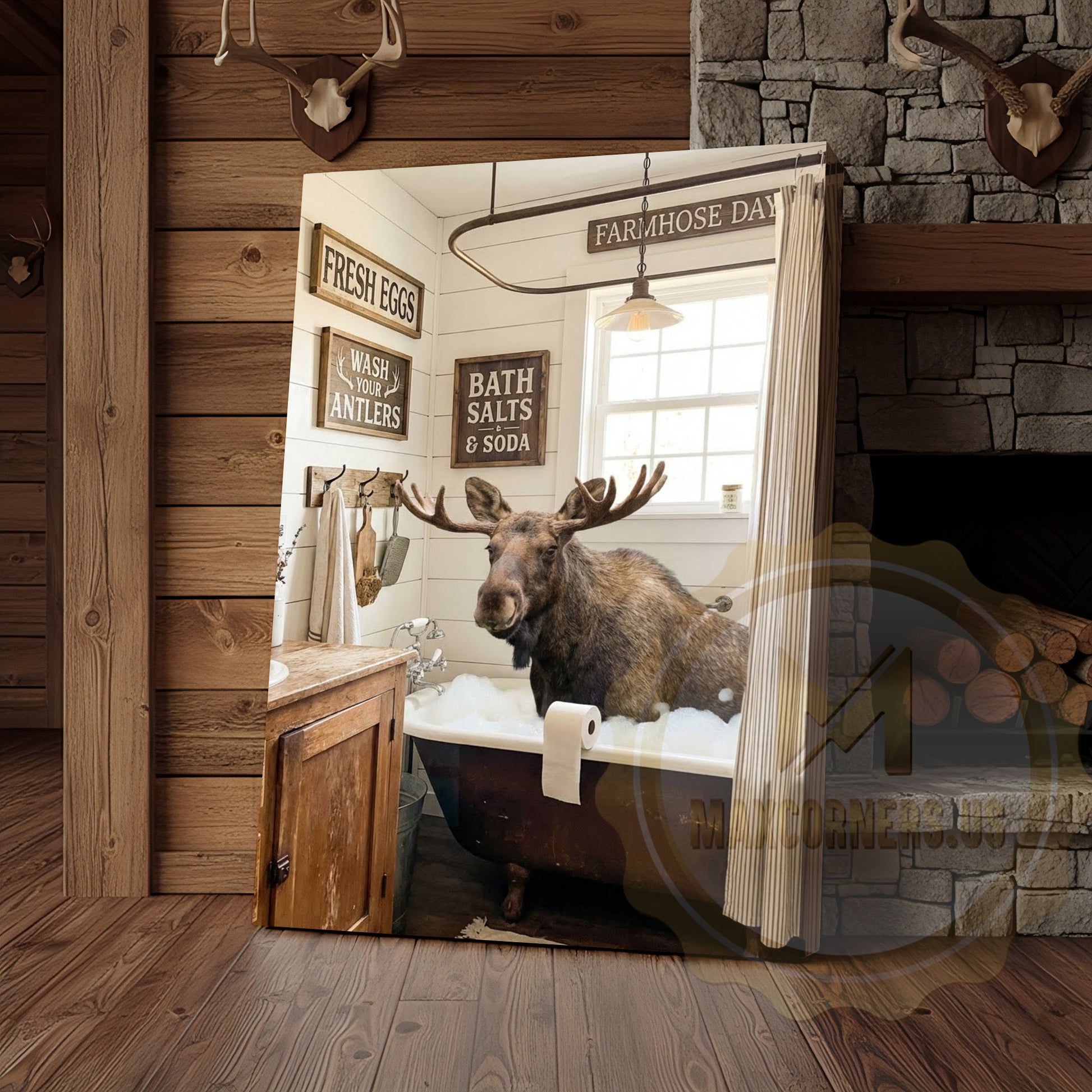 Moose Canvas Farmhouse Bathtub Fresh Eggs Sign Canvas Wall Art