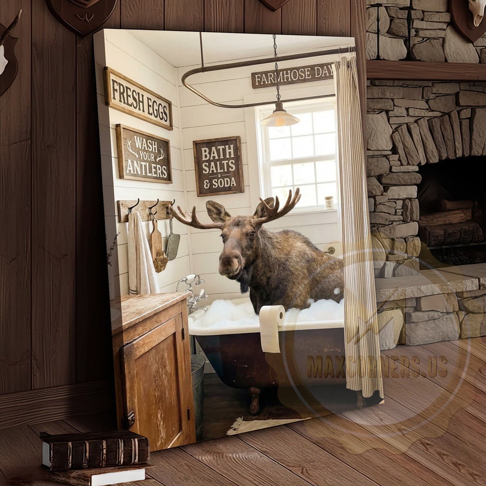 Moose Canvas Farmhouse Bathtub Fresh Eggs Sign Canvas Wall Art