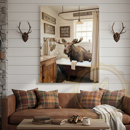 Moose Canvas Farmhouse Bathtub Fresh Eggs Sign Canvas Wall Art