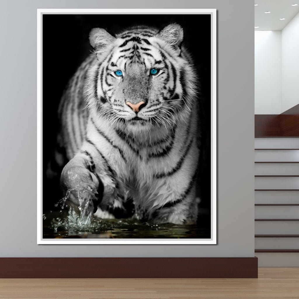 Blue Eyed Snow Tiger Canvas Wall Art
