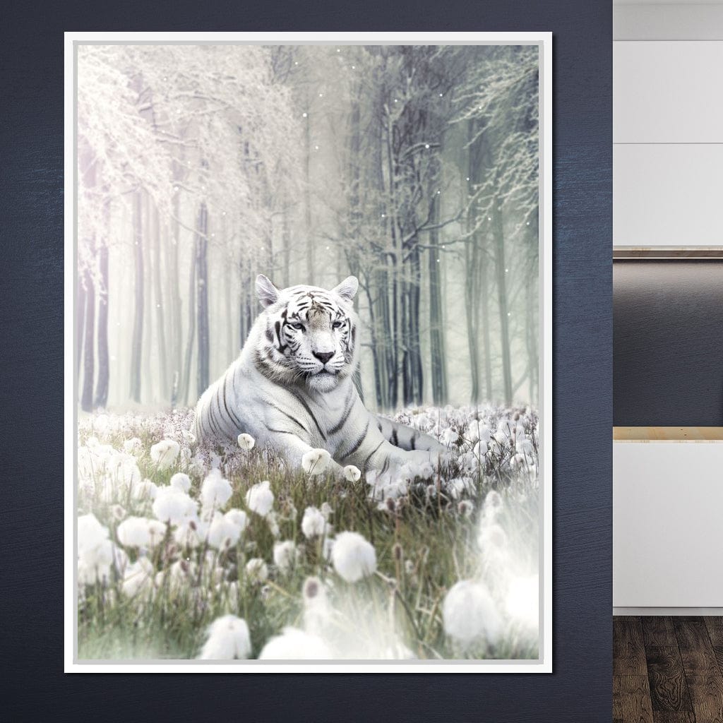 White Tiger Flowers Canvas Wall Art