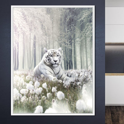 White Tiger Flowers Canvas Wall Art