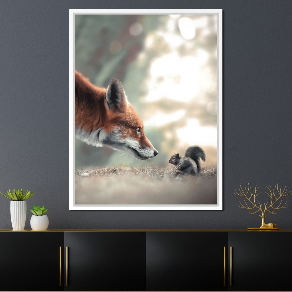 Fox Meets Squirrel Canvas Wall Art