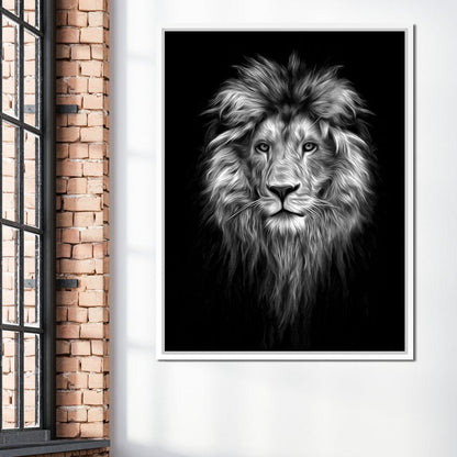 Black and White Lion Face Canvas Wall Art